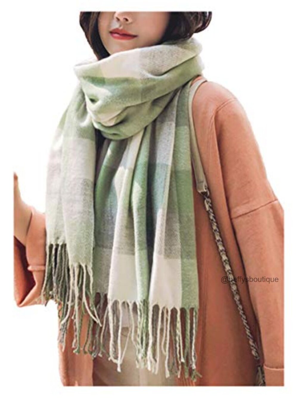 Long Plaid Knit Winter Scarf Warm Shawl Cotton Tassel Wrap